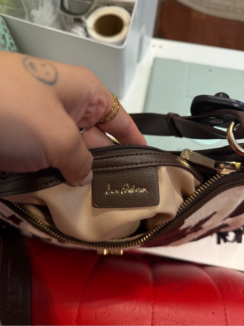 Sam Edelman Leather Brown and White Cowhide Shoulder Bag - Picture 7 of 11